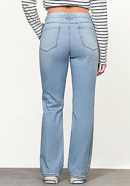 Seaside Blue High Waisted Ripped Flare Jeans for Women Distressed Bell Bottom Jeans Wide Leg Pants