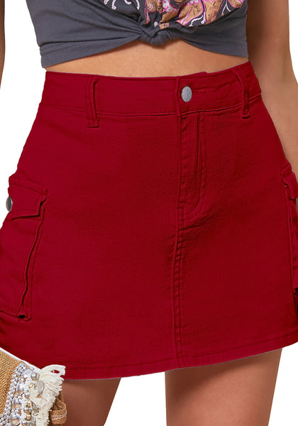 True Red Women's High Waist Cargo Pocket Skirt Y2K Short