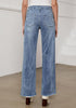 Vintage Blue - Acid Wash Women's Straight Leg Pull On Denim Pant High Waisted Stretch