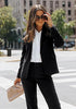 Black Women's Blazer Set Business Casual Full Fit Blazer Jackets and Straight Pant Suits with Pockets