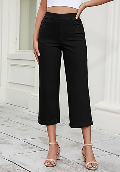 Always Black Women's Denim Capri Elastic Waist High Waist Pant Pocket