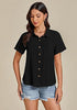 Black for Women's Lapel Button Front Short Sleeve Top Casual Blouse Button-Down Shirt