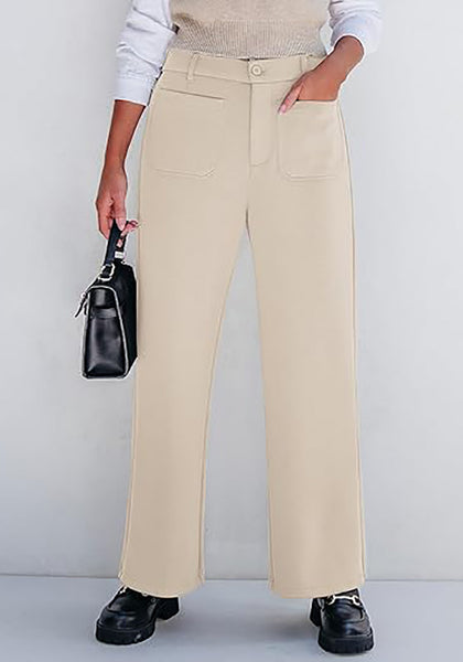 Light Khaki Women's High Waisted Wide Leg Knit Lounge Pant with Pockets