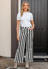Women's Fashion High Waist Wide Leg Loose Fit Black White Striped Denim Jeans
