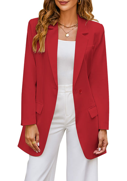 True Red Women's Casual Long Suit Jacket Belted Fashion Office Blazer Outfit