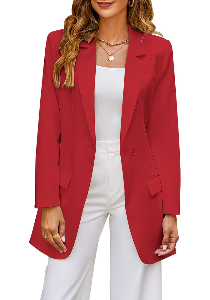 True Red Women's Casual Long Suit Jacket Belted Fashion Office