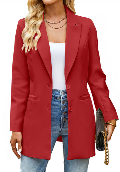 True Red Women's Long Professional Office Casual Pocket Lapel Blazers