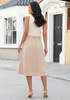 LookbookStore Women Almond Pleated Linen Midi Skirt Elastic High Waist A Line Summer Skirt with Pockets