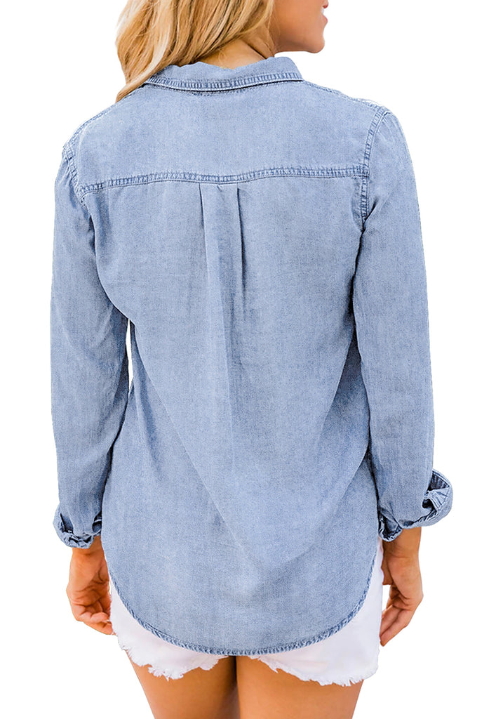 Acid Wash Lakeside Blue Women Chambray Jean Western Shirts Long Sleeve ...