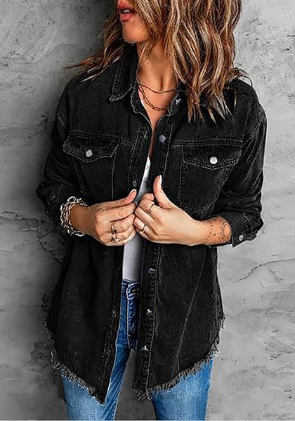 True Black Button-Up Oversized Women's Denim Shacket