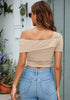 Light Beige Women's Crop Short Sleeve Summer Tops One Shoulder Off Sholder Tops