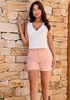 LookbookStore Women's Candy Pink High Waist Stretchy Denim Shorts, 5 Inch Inseam Trendy Summer Casual Jean Jorts with Pockets