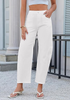 LookbookStore Women's Cream White High Waisted Baggy Barrel Jeans Cropped Wide Leg Casual Stretchy Denim Pants with Side Seam