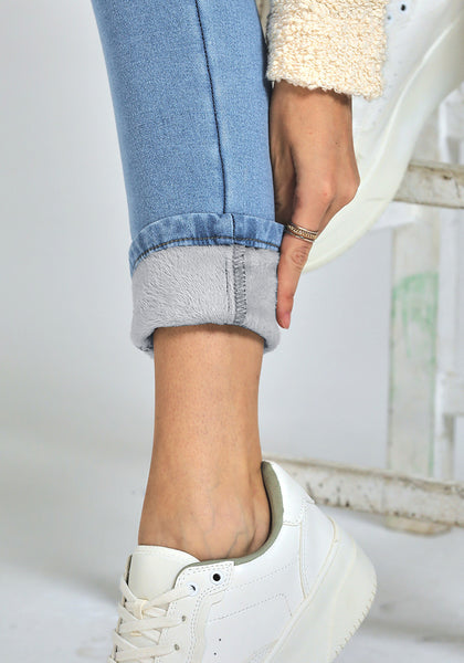 Cool Blue Women's High Waisted Fleece Lined Thermal Skinny Denim Pants