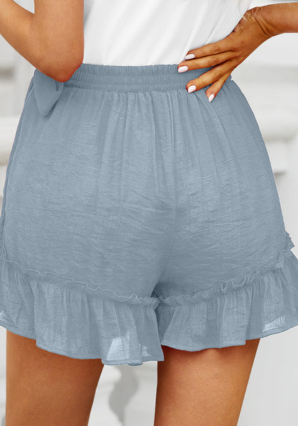 Blue Gray Women's High Waisted Ruffle Skort Elastic Waist Casual Shorts