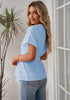 Baby Blue Women's Short Sleeve Office Blouse Button-Down Shirts