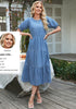Cool Blue Women's A-Line Elastic Waist Midi Dresses Puff Sleeve Denim Dress