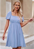 Sky Blue Women's Off the Shoulder Puff Sleeve Square Neck A-Line Babydoll Dresses