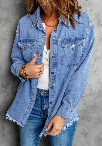 Wave Blue Button Down Tunic Denim Shirt Jacket