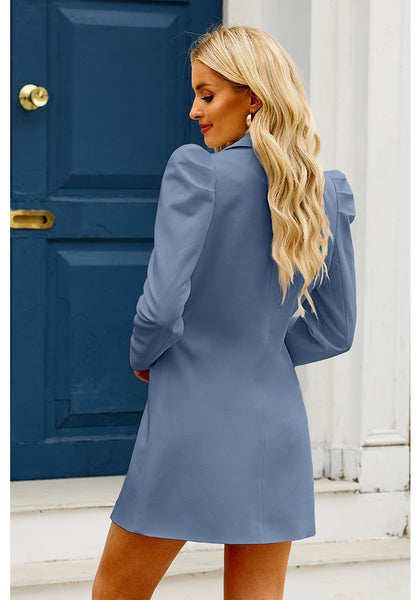 Airy Blue Women's  Business Casual Puff Sleeve Blazers Dress Outfit