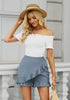 Dusty Blue Women's High Waist Flowy Elastic Waist Lightweight Skort Ruffle Shorts