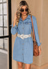 Cool Blue Women's Brief Work Denim Button Down Dress with Long Sleeves and Pocket