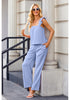 Whispy Blue Women's 2 Piece Sets Flowy Square Neck Top Wide Leg Pants Vacation Two Piece Outfits