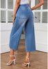 Brilliant Blue Women's High Waisted Denim Capri Pants Seamed Front Raw Hem