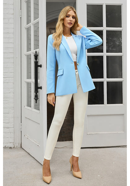 Airy Blue Women's Office Casual Long Sleeve Pocket Blazer Jacket