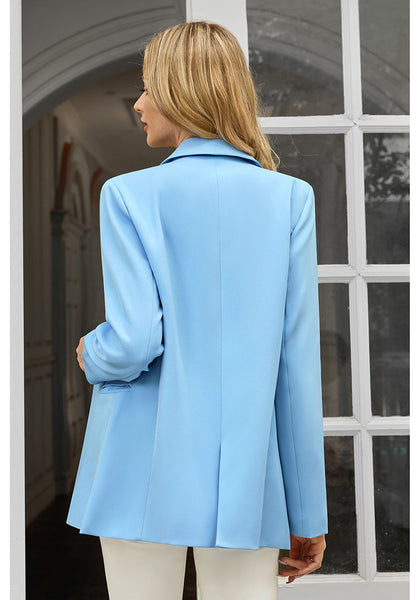 Airy Blue Women's Office Casual Long Sleeve Pocket Blazer Jacket