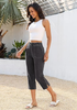 LookbookStore Washed Black Women Elastic High Waist Pull On Denim Capri Pants With Side Pockets Relaxed Fit Casual Daily Wear