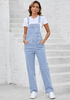LookbookStore Modern Blue Women's Overall Straight Leg Jumpsuits Stretch Loose Fit Baggy Bib