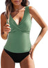 Tankini Tops for Women Deep V Neck Front Ruched  Swimwear with Adjustable Wide Straps