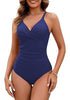 One Piece Swimsuit for Women Front Crisscross Ruched Adjustable Straps Padded Cups Swimming Suits