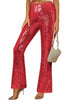 Women's High Shine Wide Leg Trousers Glitter Sequin Evening Pants Clubwear High Waist Glam