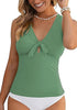 High Stretch One Piece Swimsuit Tie Front Keyhole Sleeveless Tank Style Swimwear