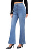 Medium Blue Women's High Waisted Flared Jeans Rhinestone Side Stripes Comfort Stretch Functional Pockets