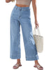 Women's High Waisted Wide Leg Cropped Denim Pants Rolled Cuff Casual Daily Wear Versatile Styling