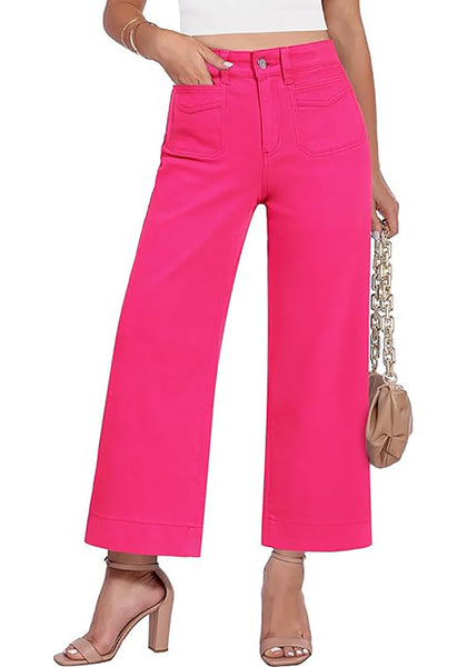 Women's High Waisted Wide Leg Cropped Denim Jeans Fashion Casual Jeans