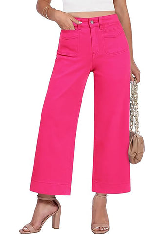 Women's High Waisted Wide Leg Cropped Denim Jeans Fashion Casual Jeans