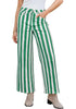Women's Fashion High Waist Wide Leg Loose Fit Green White Striped Denim Jeans