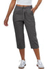 Women's Stretchy High Elastic Waist Wearable Tapered Short Cargo Capri Pants