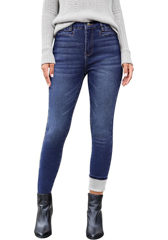 Women's High Waisted Darkness Blue Skinny Fleece Lined Denim Jeans