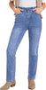 Medium Blue High Waist Denim Pants Straight Leg Comfort Stretch Jeans Full Length Jeans with Pockets Casual