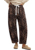 Women's Leopard Print Wide Leg Pants with Drawstring Elastic Waist Casual Loose Trousers for Summer Lounge & Vacation