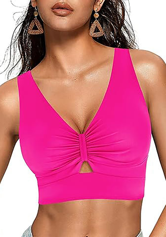 Women's Cropped Tankini Top Bow Knot Cut out Ruched Bikini