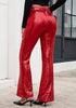 Women's High Shine Wide Leg Trousers Glitter Sequin Evening Pants Clubwear High Waist Glam
