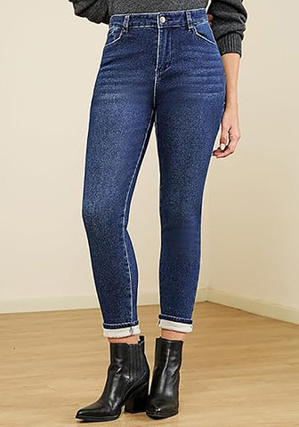 Women's High Waisted Fleece Lined Skinny Jeans Warm Stretch Denim Pants
