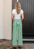 Women's Fashion High Waist Wide Leg Loose Fit Green White Striped Denim Jeans