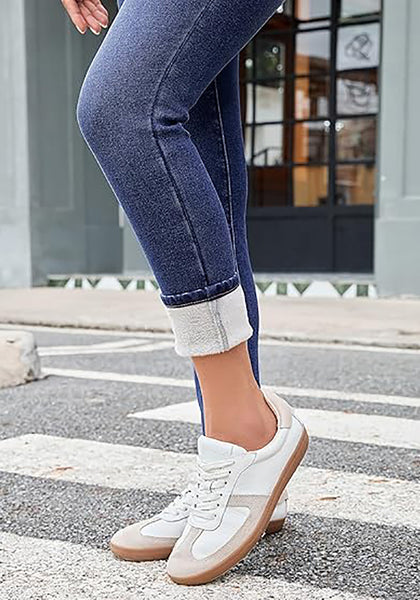 Women's High Waisted Darkness Blue Skinny Fleece Lined Denim Jeans